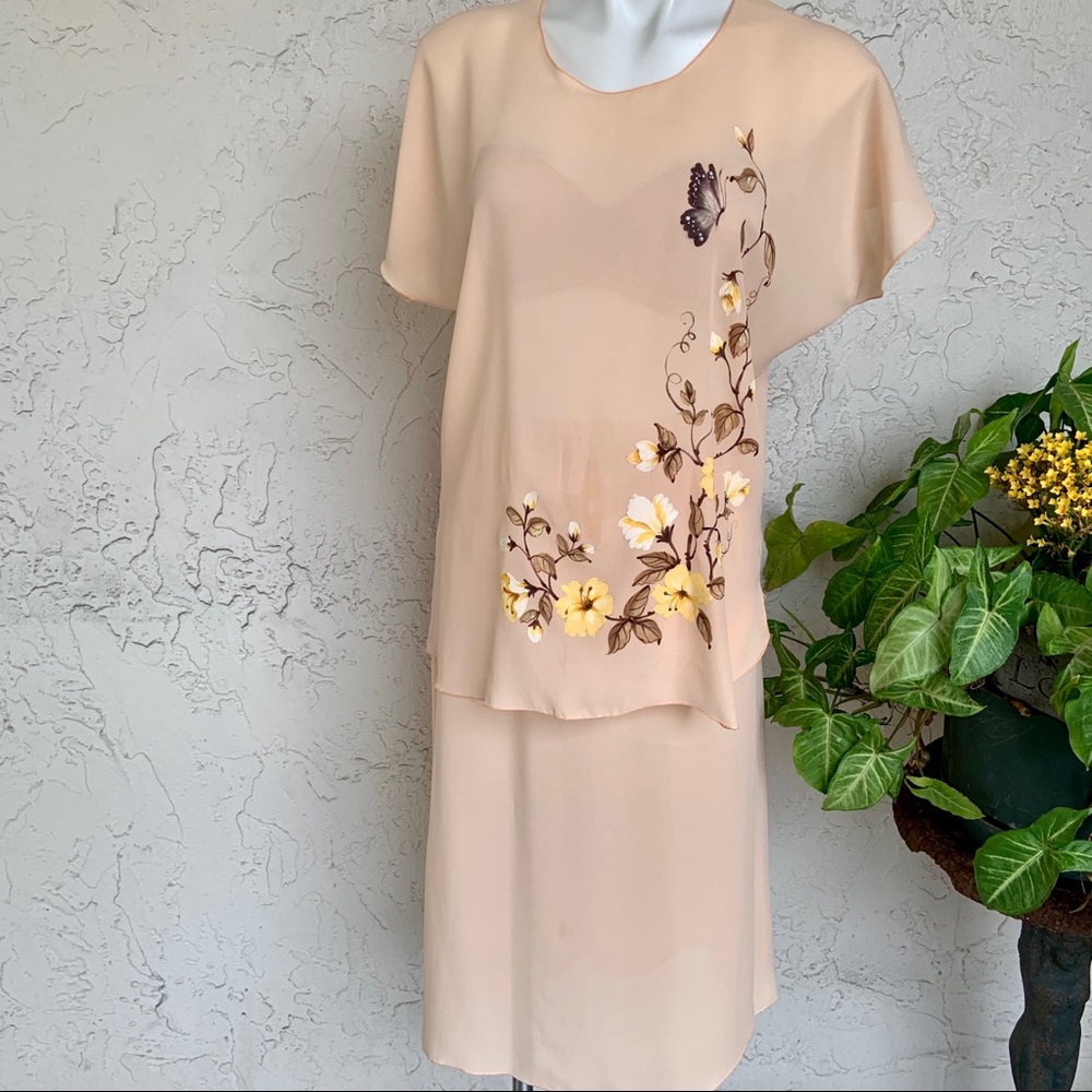 VTG Painted Butterfly/Morning Glories Skirt Set